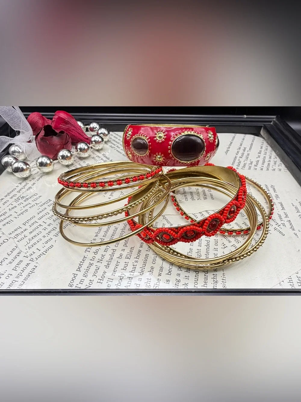 Red and Gold Multi-Stack Bangle Set